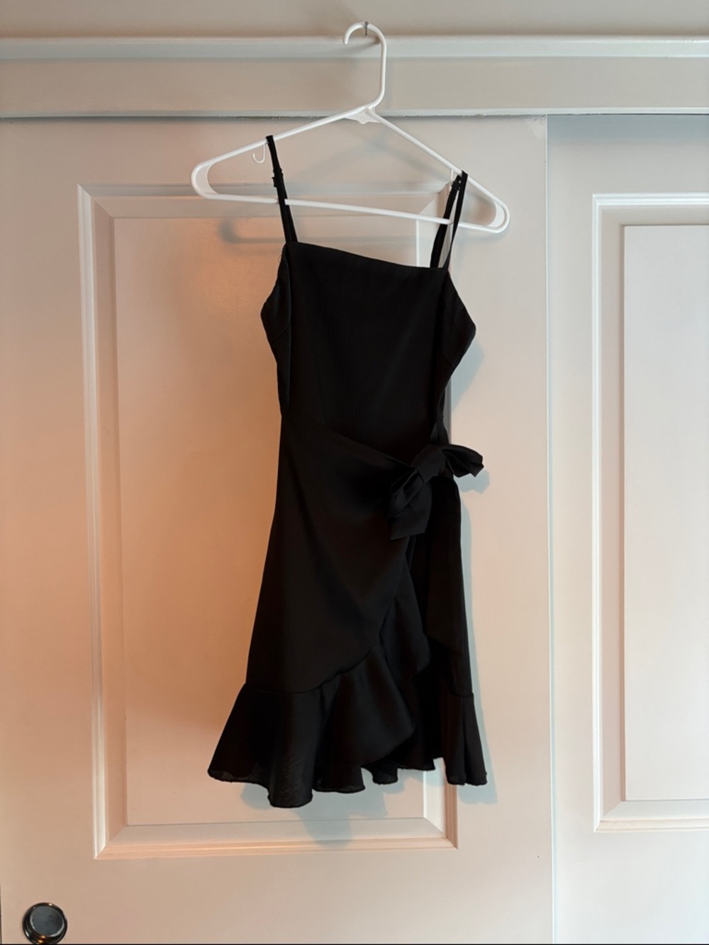Elegant Black Ruffle Wrap Mini Dress with Side Tie